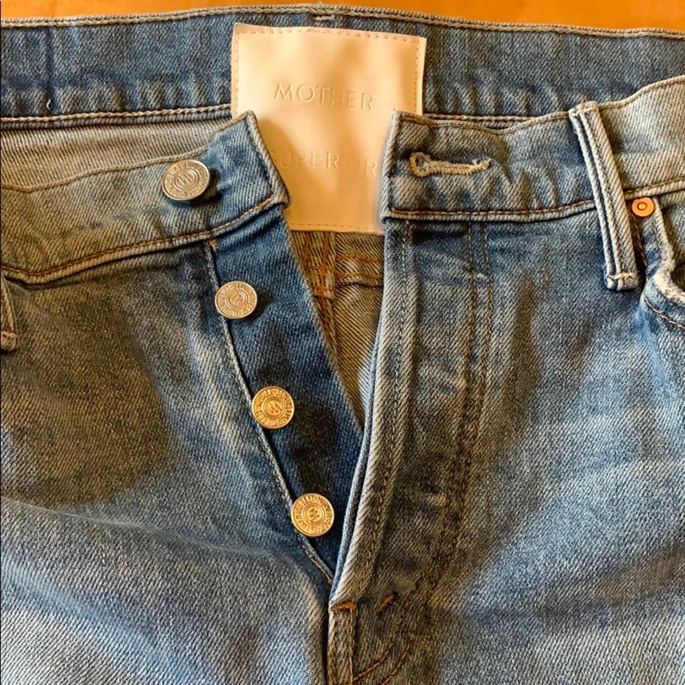 MOTHER Light Blue Distressed Straight Leg Jeans